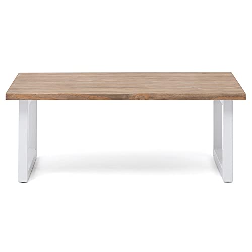 Mesa de Centro, Mesa Auxiliar iCub Strong Eco 100x50x43cm Blanco en Madera de Pino Maciza con Grosor 30mm Acabado Vintage Estilo Industrial Box Furniture