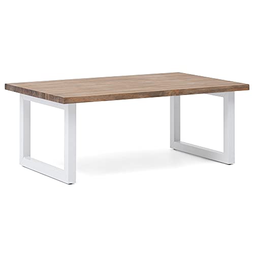 Mesa de Centro, Mesa Auxiliar iCub Strong Eco 100x50x43cm Blanco en Madera de Pino Maciza con Grosor 30mm Acabado Vintage Estilo Industrial Box Furniture