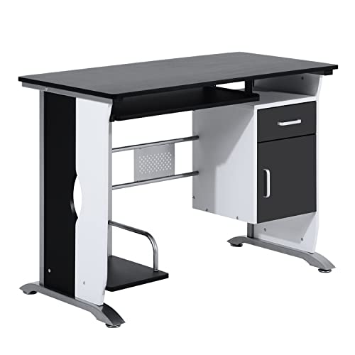 Mesa de Ordenador Escritorio de Oficina Mesa de PC Mesa con Armario para Hogar Escuela y Oficina Mobiliario 100x52x75cm Madera Negro y Plata