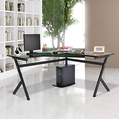 Mesa de Ordenador Mesa de PC Escritorio de Oficina Mesa Mesa Esquinera de Ángulo para Hogar Escuela y Oficina 155x130x76cm Madera Negro