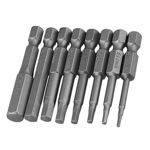 Mesee Juego de 8 puntas de destornillador hexagonales magnéticos de acero S2, H1.5-H8, broca de llave Allen con vástago hexagonal de 1/4 pulgadas, longitud de 50 mm