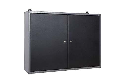 METALLMOBELL- MB002. ARMARIO METALICO DE PARED 80x60x20Cm, ORGANIZACION PROFESIONAL PARA EL GARAJE TALLER Y TERRAZA EXTERIOR, 2 ARMARIOS CON CERRADURA Y LLAVE, ESTANTE Y PANEL RANURADO (GRIS/NEGRO)