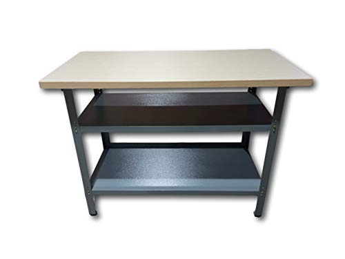 METALLMOBELL. MB008G MESA DE TRABAJO 120X60X84Cm, CON 2 ESTANTES Y PATAS REGULABLES EN ALTURA Y TABLERO DE 3Cm DE ESPESOR (GRIS/NEGRO)