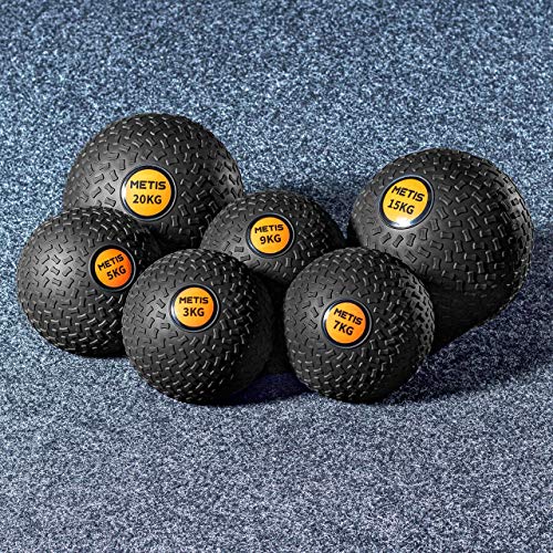 METIS Slam Ball Balones Lastrados 3kg – 20kg | Balones Medicinales de Bajo Rebote para Entrenamiento de Fuerza Central y Musculación | Balón de Fitness para Gimnasio en Casa (5 KG)