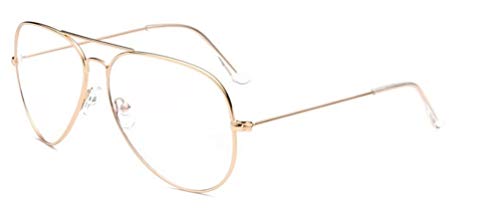 MIGOO Aviador Gafas con Filtro de luz Azul Metal Estilo Retro de los Años Sesenta Lente Transparente para Hombres Mujeres