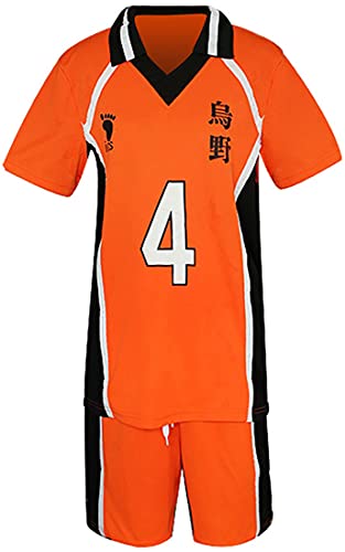 MINIDORA Conjunto de Camiseta y Pantalones Cortos Hinata Shoyo Hombre Manga Corta Camiseta Karasuno High School Voleibol Club Naranja 4,L