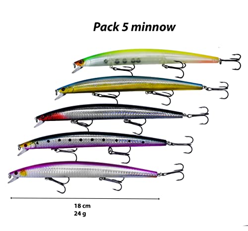 Minnow Señuelos de Pesca Spinning Spinning Lubina – Señuelos Spinning mar – Señuelos Artificiales de Pesca – Cebos Lucio/Black Bass/lubina – Pesca pantano y mar – 18 cm y 24 Gramos