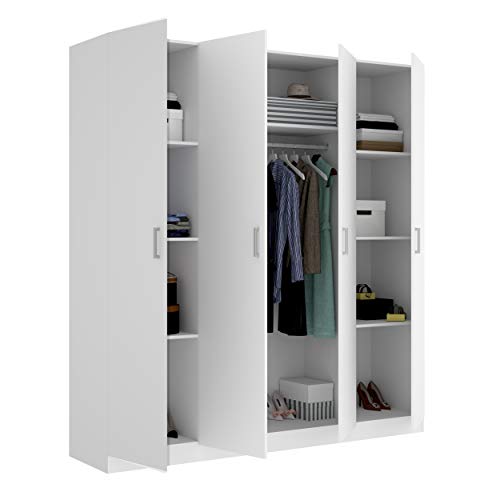 Mobelcenter - Armario 4 Puertas Maxi - Armario Matrimonio 215 cm de Altura - Color Blanco - Medidas: Ancho: 200 cm x Fondo: 52 cm x Alto: 215 cm - (1202)