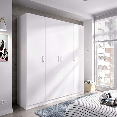 Mobelcenter - Armario 4 Puertas Maxi - Armario Matrimonio 215 cm de Altura - Color Blanco - Medidas: Ancho: 200 cm x Fondo: 52 cm x Alto: 215 cm - (1202)