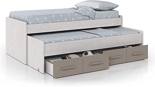 Mobelcenter – Cama Nido Juvenil Ares 2 Camas 2 Cajones – Cama Doble Juvenil con 2 Camas 2 Cajones - Acabado Color Blanco Alpes y Basalto – Medidas: Ancho: 198 cm x Fondo: 96 cm x Alto: 69 cm - (0991)