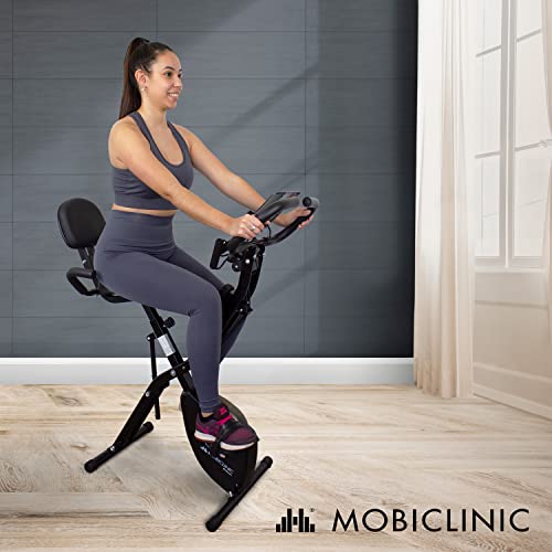 Mobiclinic, Bicicleta estática Plegable, Modelo Everest, 8 Niveles de Resistencia, Pantalla LCD, Medidor de Pulso, Asiento Regulable, Marca Española, hasta 120 Kgs, Rueda de Resistencia de 2,5 Kgs