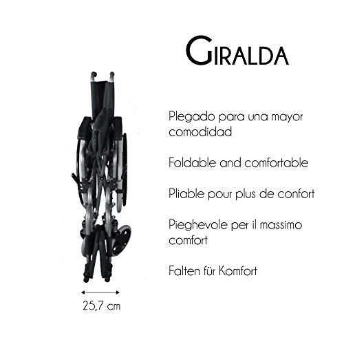 Mobiclinic, Giralda, Silla de ruedas ortopédica, plegable, autopropulsable, para minusválidos y ancianos, reposapiés extraíbles y reposabrazos abatibles, ultraligera, negro, asiento: 43 cm