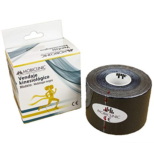 Mobiclinic, Kinesiotape, Modelo Mobitape, Venda neuromuscular adhesiva, Alivio dolor muscular, Elásticas, Impermeable, Vendaje kinesiológico, Apto para múltiples zonas, Rollo, 5x5 cm, Negro