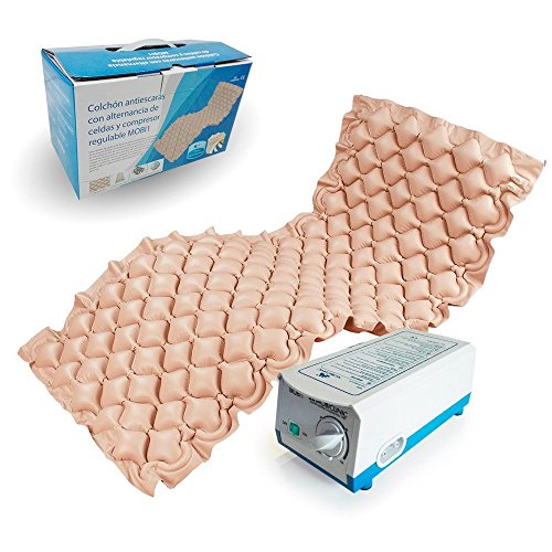 Mobiclinic, Mobi 1, Colchón antiescaras de aire alternante, Prevención de úlceras, Con motor compresor, PVC médico ignífugo, 130 Celdas, Fácil de Limpiar y transportar, 200 x 90 x 7, Color Beige