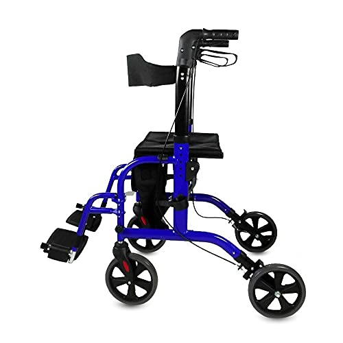 Mobiclinic, Modelo Picasso, Andador para mayores, minusválidos, adultos o ancianos, rollator, caminador, andador, aluminio, ligero, plegable, con asiento y 4 ruedas, azul