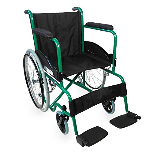 Mobiclinic, Silla de ruedas para minusválidos, Alcazaba, Plegable, Asiento 46 cm, Autopropulsable, Resistente, Marca Española, Freno manual, Reposapiés, Reposabrazos, Color Verde