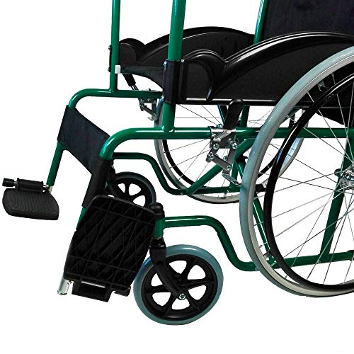 Mobiclinic, Silla de ruedas para minusválidos, Alcazaba, Plegable, Asiento 46 cm, Autopropulsable, Resistente, Marca Española, Freno manual, Reposapiés, Reposabrazos, Color Verde