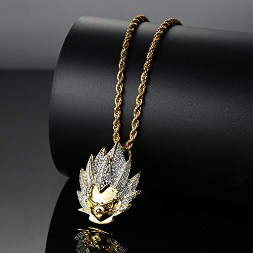 Moca Jewelry - Colgante de bola de dragón goku con cadena de diamantes de imitación chapado en oro de 18 quilates para hombres y mujeres