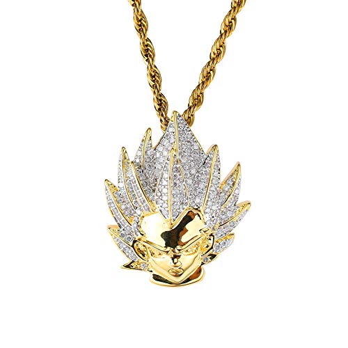 Moca Jewelry - Colgante de bola de dragón goku con cadena de diamantes de imitación chapado en oro de 18 quilates para hombres y mujeres