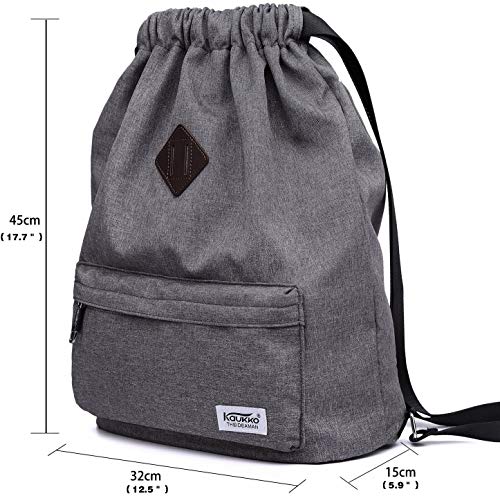 Mochila Cordon para Deportes KAUKKO Bolso Oxford Unisex para Nadar/Surfear/Viajar/Hacer Senderismo/Yoga (Gris)