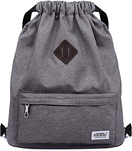 Mochila Cordon para Deportes KAUKKO Bolso Oxford Unisex para Nadar/Surfear/Viajar/Hacer Senderismo/Yoga (Gris)