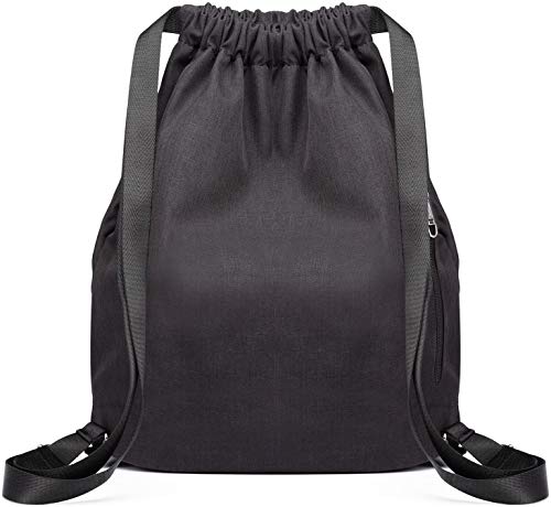 Mochila Cordon para Deportes KAUKKO Bolso Oxford Unisex para Nadar/Surfear/Viajar/Hacer Senderismo/Yoga (Negro)