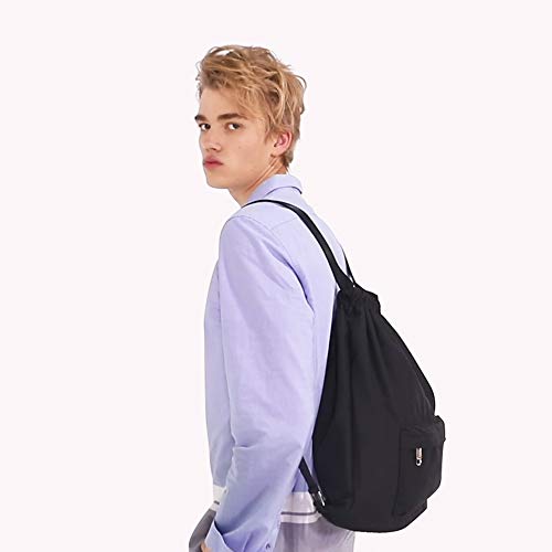 Mochila Cordon para Deportes KAUKKO Bolso Oxford Unisex para Nadar/Surfear/Viajar/Hacer Senderismo/Yoga (Negro)