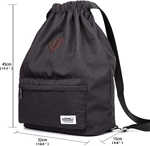 Mochila Cordon para Deportes KAUKKO Bolso Oxford Unisex para Nadar/Surfear/Viajar/Hacer Senderismo/Yoga (Negro)