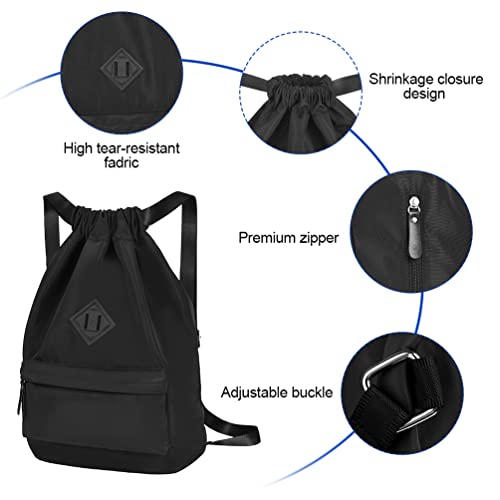 Mochila Cuerda Mujer Bolsa Hombre - Mochilas de Tela Cuerdas Bolso con Cordon Deporte Talega Saco para Playa Gimnasio Deportiva Yoga Adulto Unisex Grande Gymsack con Bolsillo (Aegro)