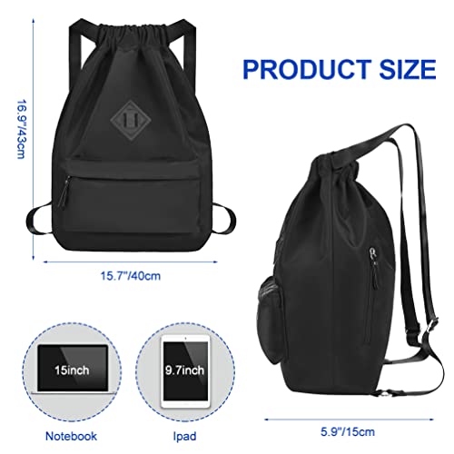 Mochila Cuerda Mujer Bolsa Hombre - Mochilas de Tela Cuerdas Bolso con Cordon Deporte Talega Saco para Playa Gimnasio Deportiva Yoga Adulto Unisex Grande Gymsack con Bolsillo (Aegro)