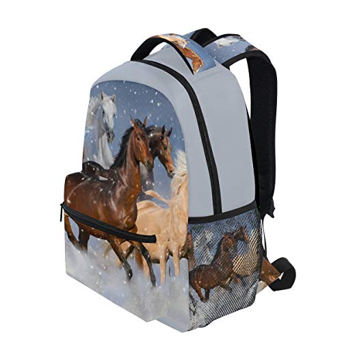 Mochila de viaje con diseño de caballos en la nieve para estudiantes y niñas, mochila para portátil