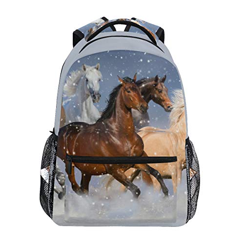 Mochila de viaje con diseño de caballos en la nieve para estudiantes y niñas, mochila para portátil