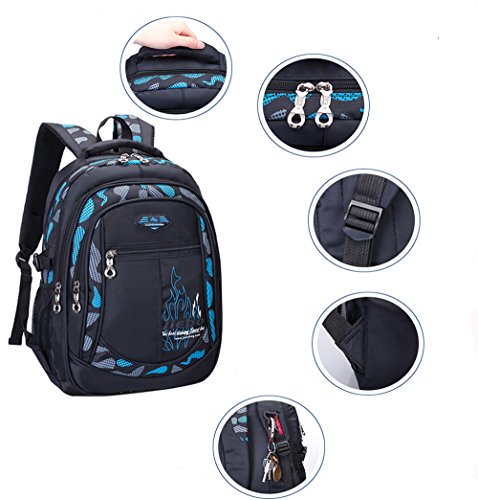 Mochila Escolar Carga Pórtatil Oxford Bolsa Escuela Viajes Outdoor Gran Capacidad para Estudiantes para Chicos(Negro y Azul)