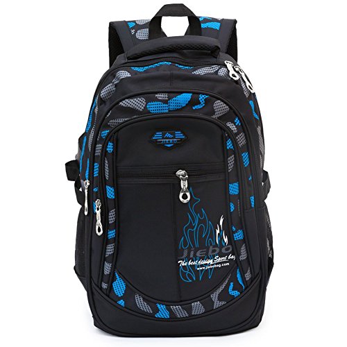 Mochila Escolar Carga Pórtatil Oxford Bolsa Escuela Viajes Outdoor Gran Capacidad para Estudiantes para Chicos(Negro y Azul)