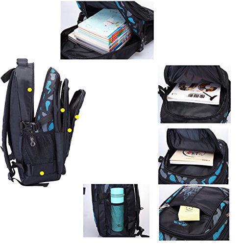 Mochila Escolar Carga Pórtatil Oxford Bolsa Escuela Viajes Outdoor Gran Capacidad para Estudiantes para Chicos(Negro y Azul)