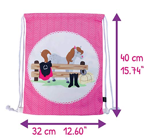 Mochila HECKBO® para niñas con Dibujo de Caballo - Impresa por ambas Caras con Dibujos de Caballos de Colores - 40x32 cm - el jardín de Infancia, para IR de Vacaciones o para Las Clases de equitación