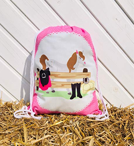 Mochila HECKBO® para niñas con Dibujo de Caballo - Impresa por ambas Caras con Dibujos de Caballos de Colores - 40x32 cm - el jardín de Infancia, para IR de Vacaciones o para Las Clases de equitación