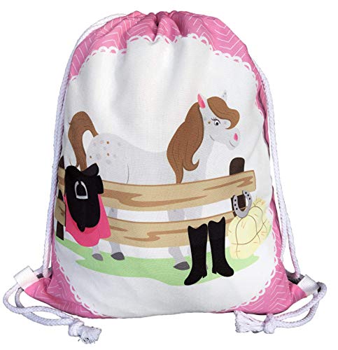 Mochila HECKBO® para niñas con Dibujo de Caballo - Impresa por ambas Caras con Dibujos de Caballos de Colores - 40x32 cm - el jardín de Infancia, para IR de Vacaciones o para Las Clases de equitación