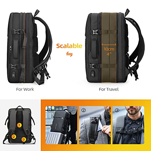 Mochila para portátil, 17.3 Pulgadas Mochila de Negocios, Mochila de Viaje Impermeable, Adecuada para computadoras portátiles para Hombres y Mujeres, con Cargador USB, Negro