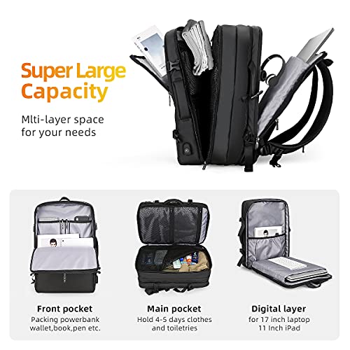 Mochila para portátil, 17.3 Pulgadas Mochila de Negocios, Mochila de Viaje Impermeable, Adecuada para computadoras portátiles para Hombres y Mujeres, con Cargador USB, Negro