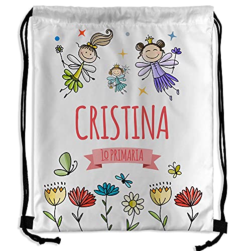 Mochila Saco Infantil Personalizada con Nombre. Regalo Personalizado para niño y niña. Mochila de Cuerdas. Vuelta al Cole. Varios Diseños. Hadas