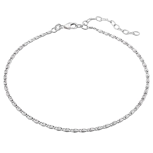 modabilé Cadena tobillera acorazada ajustable de plata de ley 925 chapada en S (23cm - 28cm I 2,1mm de ancho) Tobillera 925 sin colgante, Tobillera de plata con caja de regalo I Fabricado en Alemania