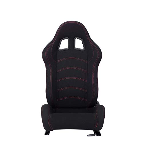 MODAUTO Asiento Deportivo Coche,Semibaquet Ajustable,de Tela,Adaptable para Coches,Ríeles incluidos,Conductor y Pasajero, para Coche y Simulador de Conducción,Modelo N190L,Negro y Cosutra Roja U