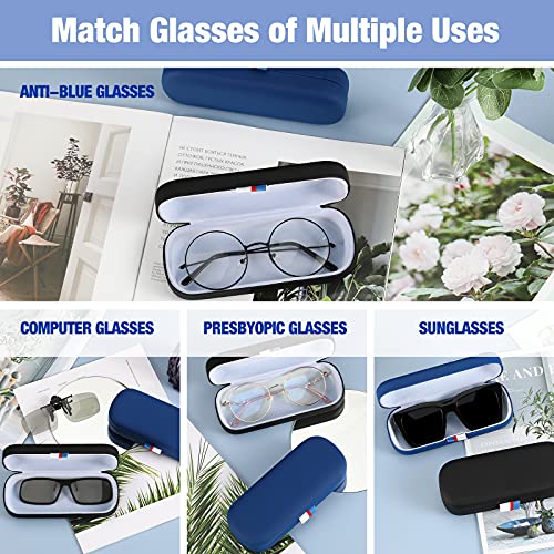 MoKo Caja Protectora Rígida de Gafas de PU, Estuche de Anteojos Universal con Paño de Limpieza, Organizador Portátil con Cinta para Almacenar Gafas de Lectura Gafas Ópticas Gafas de Sol, Azul