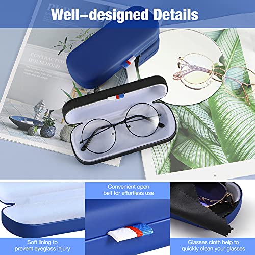 MoKo Caja Protectora Rígida de Gafas de PU, Estuche de Anteojos Universal con Paño de Limpieza, Organizador Portátil con Cinta para Almacenar Gafas de Lectura Gafas Ópticas Gafas de Sol, Azul