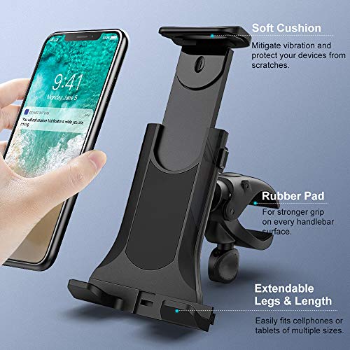 MoKo Soporte en Manija de Bicicleta Móvil, Tableta 4-11 Pulgadas, para Bicicleta Ciclismo Interior, Gimnasio, Cinta Correr, Compatible coniPhone 13 iPad 9, iPad Mini 6, Tab S6, Negro