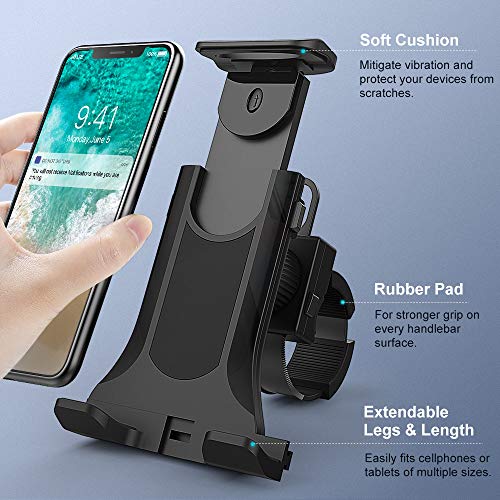 MoKo Soporte Móvil de Bicicleta, Monte Ajustable para Teléfono Gritorio de 360 Grados para iPhone 11 Pro MAX, iPad 10.2" 2019, Galaxy S20 6.2" para Bici, Moto, Cinta de Correr ect. - Negro