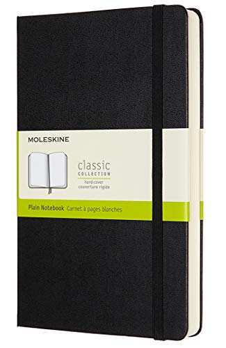 Moleskine - Cuaderno Clásico con Páginas Lisas, Tapa Dura y Goma Elástica, Color Negro, Tamaño Grande 13 x 21 cm, 240 Páginas