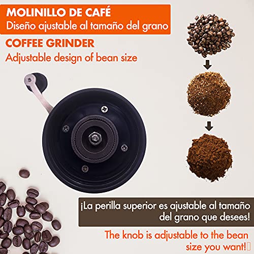 Molinillo café + 2 jarras de cristal (Maquina de cafe). Rodamientos especiales en cerámica para una mejor molienda. Diseño exclusivo, elegante y fácil de usar.