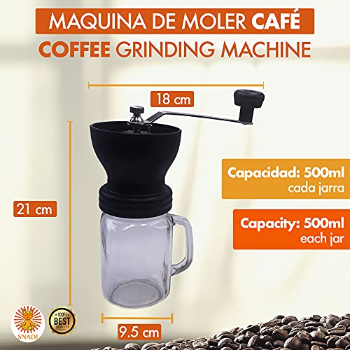 Molinillo café + 2 jarras de cristal (Maquina de cafe). Rodamientos especiales en cerámica para una mejor molienda. Diseño exclusivo, elegante y fácil de usar.